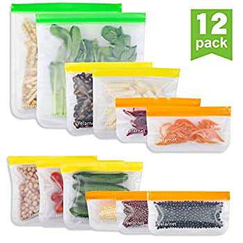 12 Pack Reusable Silicone Food Storage Leakproof Freezer Bags  Food Grade PEVA